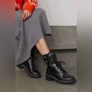 See By Chloe Black Combat Boots with Gold Accents